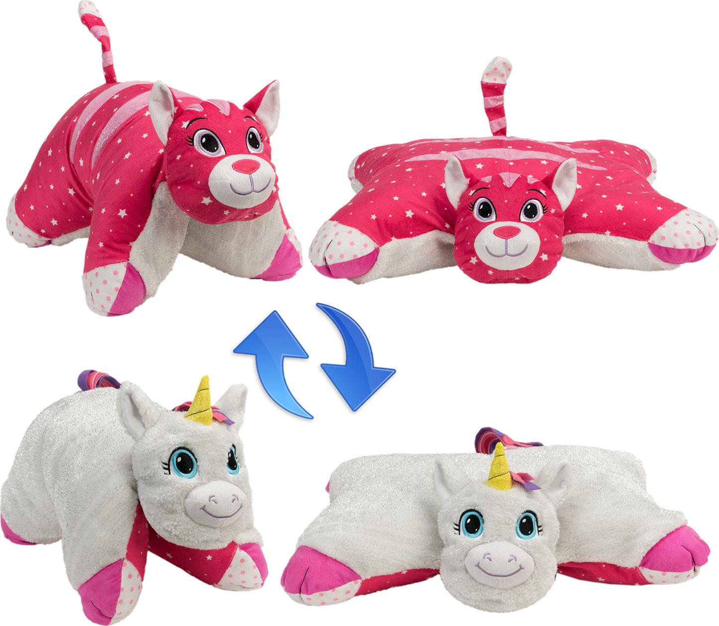 1TOY Мягкая игрушка Вывернушка 2в1 Белый Единорог-Розовая Кошечка 16 см