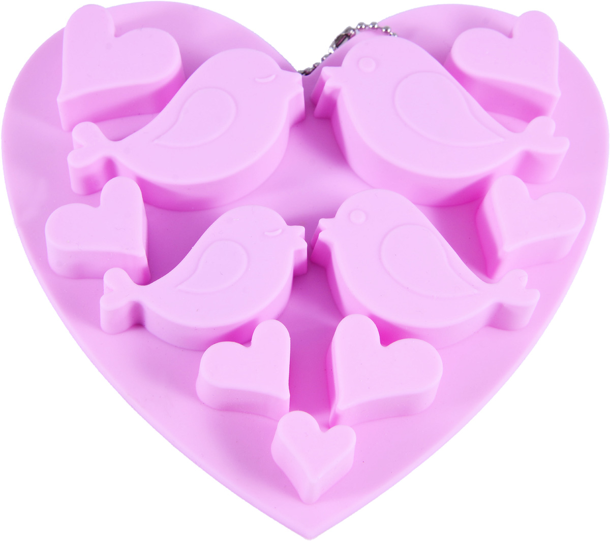 фото Форма для льда и шоколада Fissman "Птицы и сердечки", 11 ячеек, цвет: розовый, 15 х 14,5 х 1,5 см