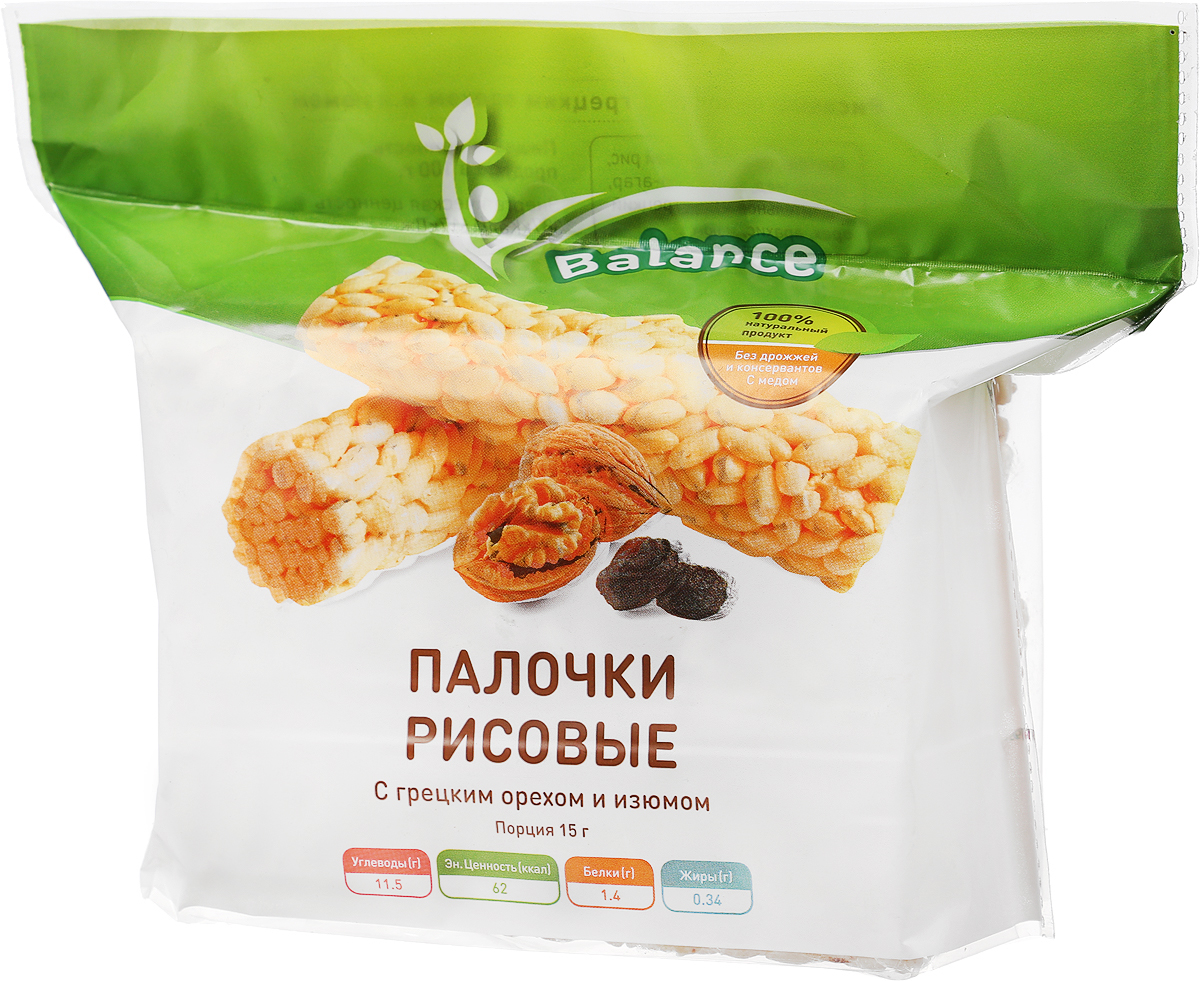 фото Balance Палочки рисовые с грецким орехом и изюмом, 90 г