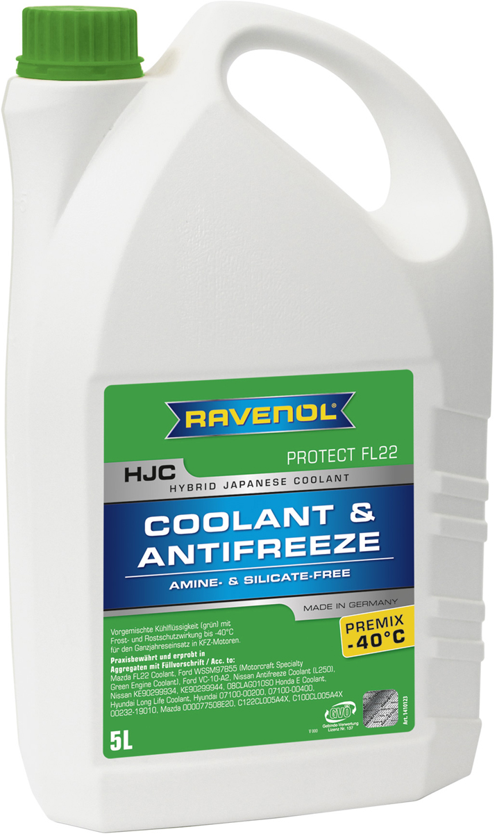 1410123-005-01-999 Антифриз зеленый RAVENOL HJC Hybrid Japanese Coolant Premix -40C готовый раствор (5л)