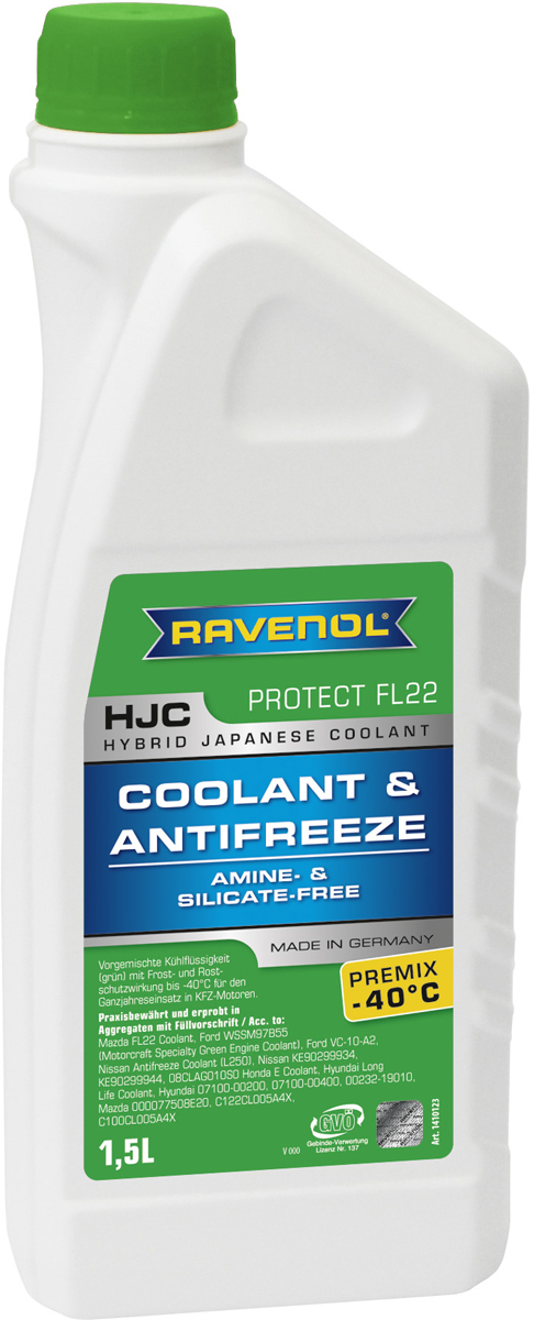 1410123-150-01-999 Антифриз зеленый RAVENOL HJC Hybrid Japanese Coolant Premix -40C готовый раствор (1,5л)