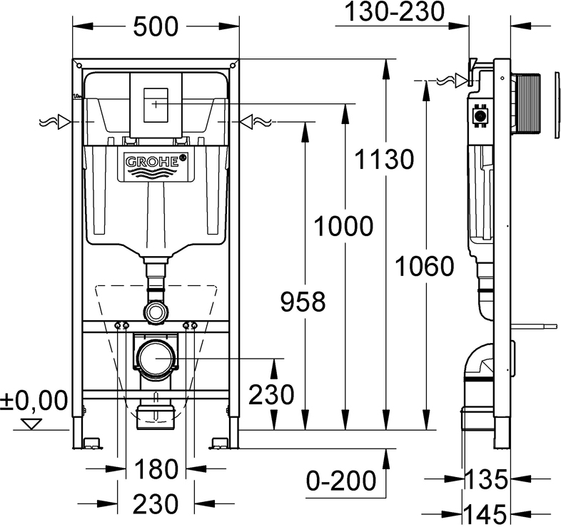 фото Инсталляция 4в1 GROHE "Rapid SL", для подвесного унитаза с кнопкой смыва "Skate Cosmopolitan" (38775001)