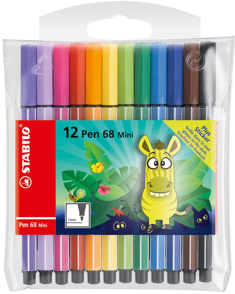 STABILO Набор фломастеров Pen 68 Mini Funnimals 12 цветов STABILO Набор фломастеров Pen 68 Mini Funnimals 12 цветов