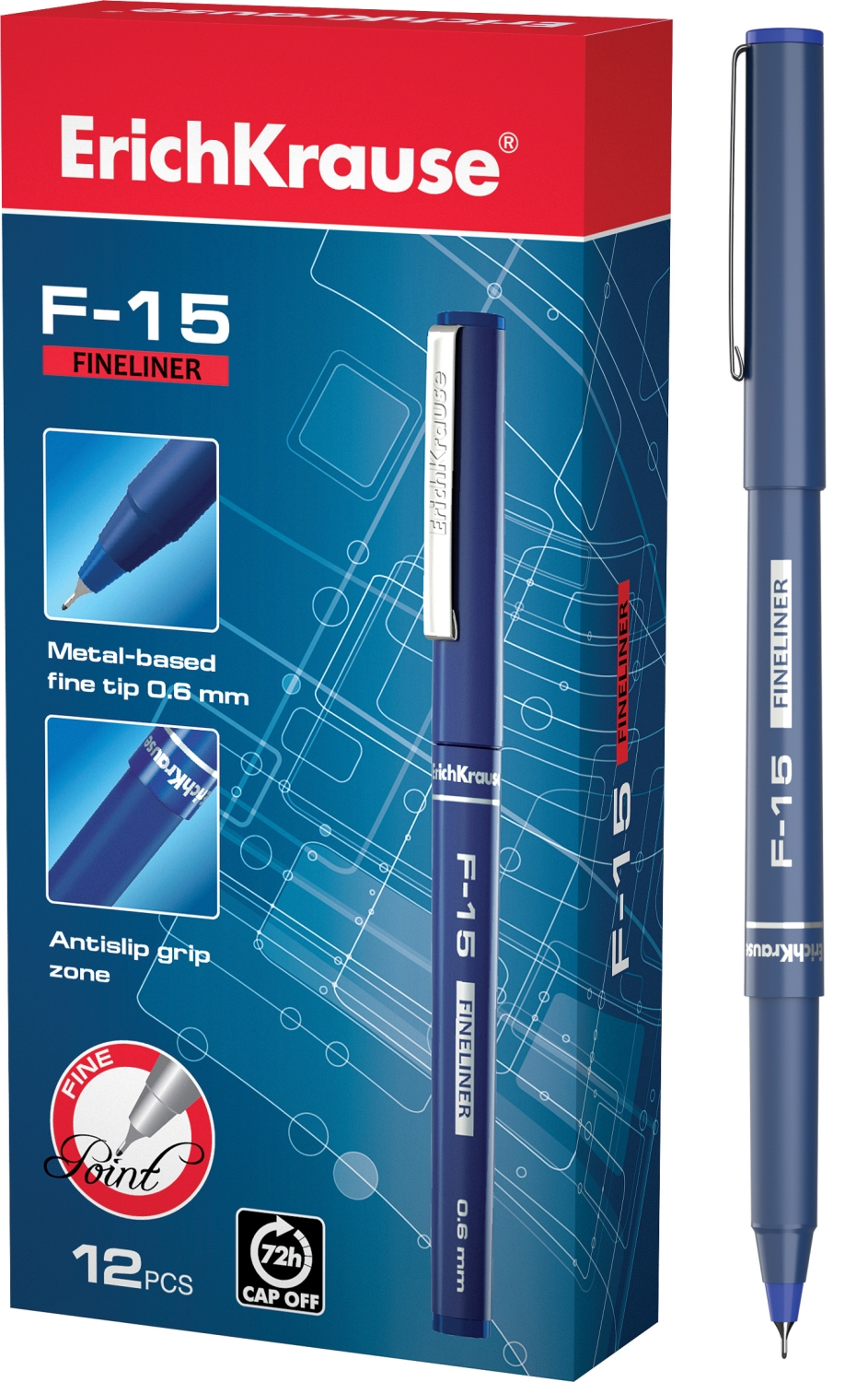 Ручка капиллярная ErichKrause F-15, цвет чернил синий —  в .