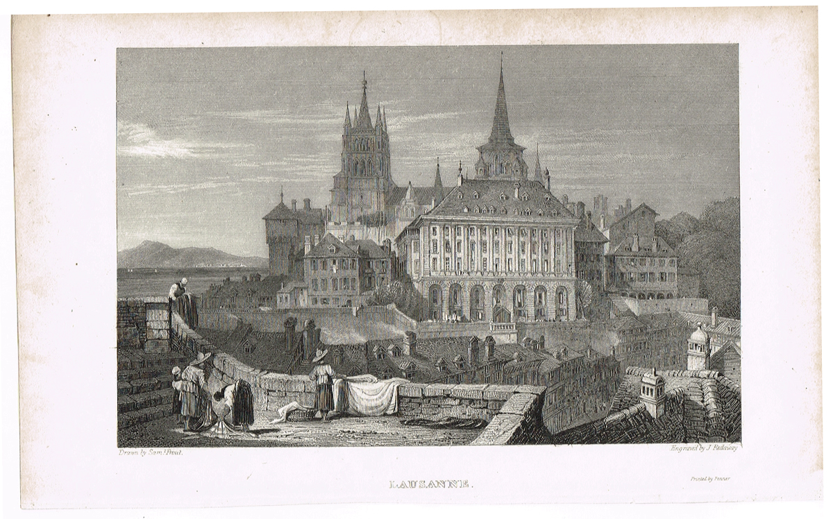 фото Вид на ратушу и собор Лозанны, Швейцария - 9. Гравюра. Западная Европа, 1829 год