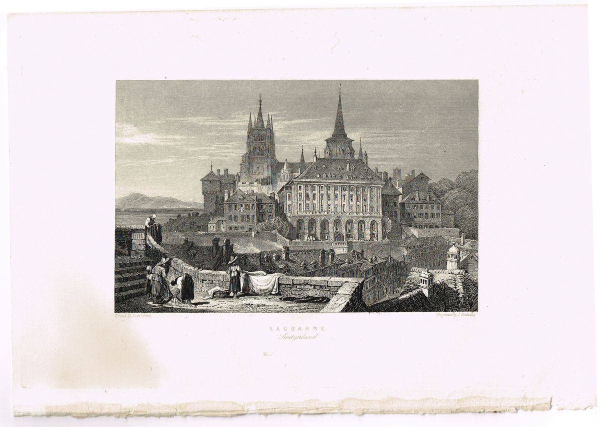фото Вид на ратушу и собор Лозанны, Швейцария - 15. Гравюра. Западная Европа, 1829 год