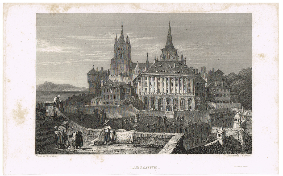фото Вид на ратушу и собор Лозанны, Швейцария - 3. Гравюра. Западная Европа, 1829 год
