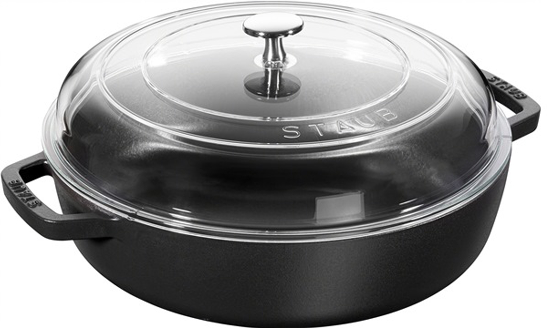 фото Сотейник "Staub", со стеклянной крышкой, цвет: черный. Диаметр 24 см