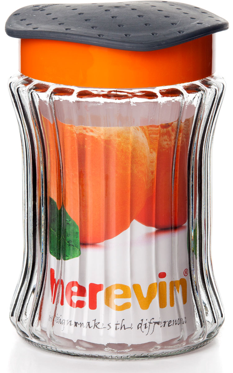 Банка для сыпучих продуктов "Herevin", резная, цвет: оранжевый, 1,25 л