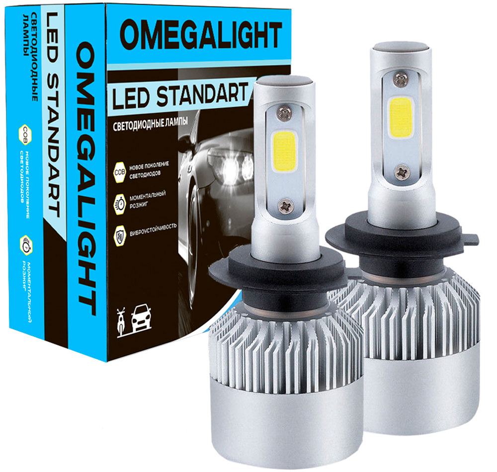 Лампа автомобильная светодиодная Omegalight "Standart", цоколь H7, 2400 Лм, 2 шт