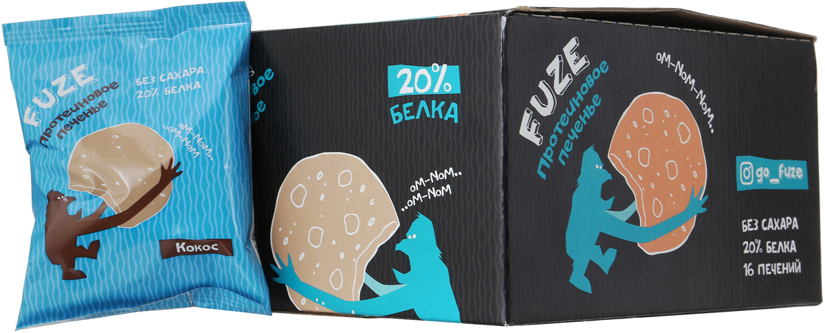 фото Печенье белковое Fuze "Cookies", кокос, 640 г, 16 упаковок