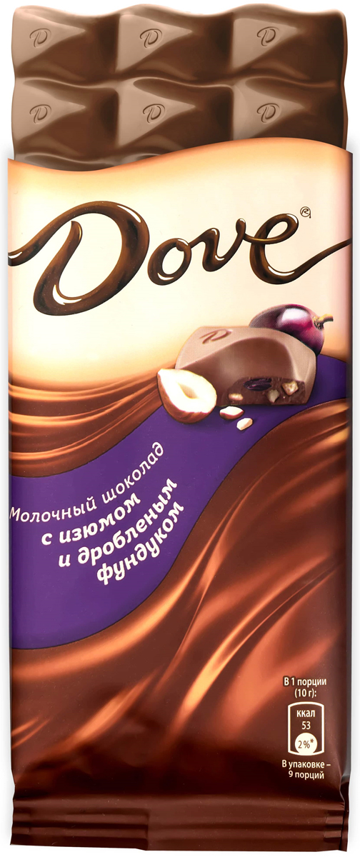 фото Dove молочный шоколад с фундуком и изюмом, 90 г