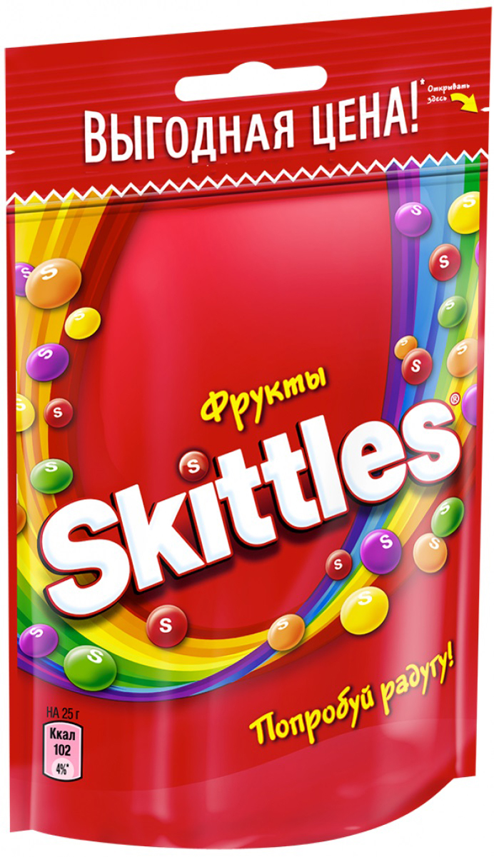 Характеристики Драже Skittles Фрукты, в разноцветной глазури, 100 г ...