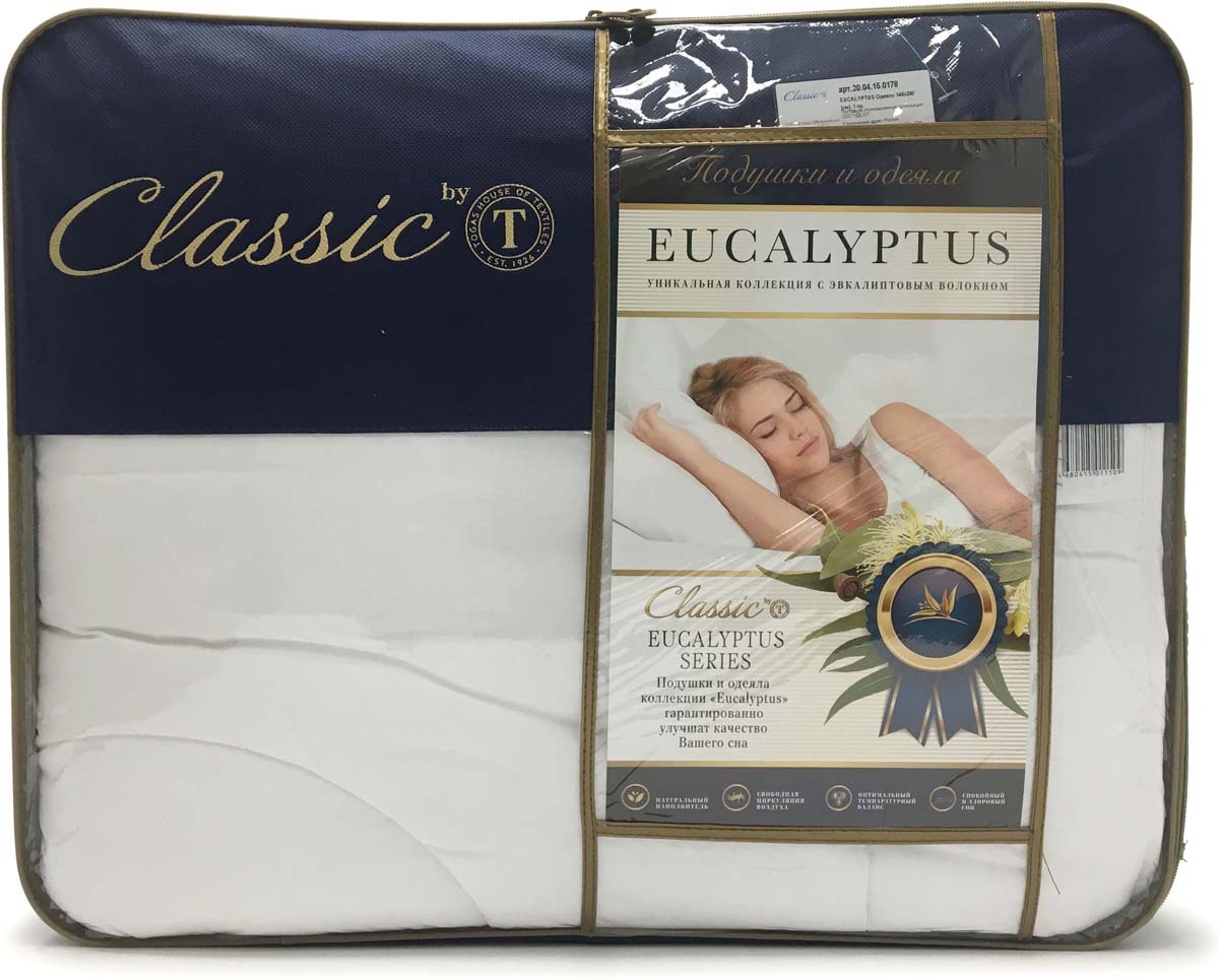 фото Одеяло Сlassic by T "Eucalyptus", наполнитель: эвкалиптовое волокно, полиэфирное волокно, цвет: белый, 140 х 200 см