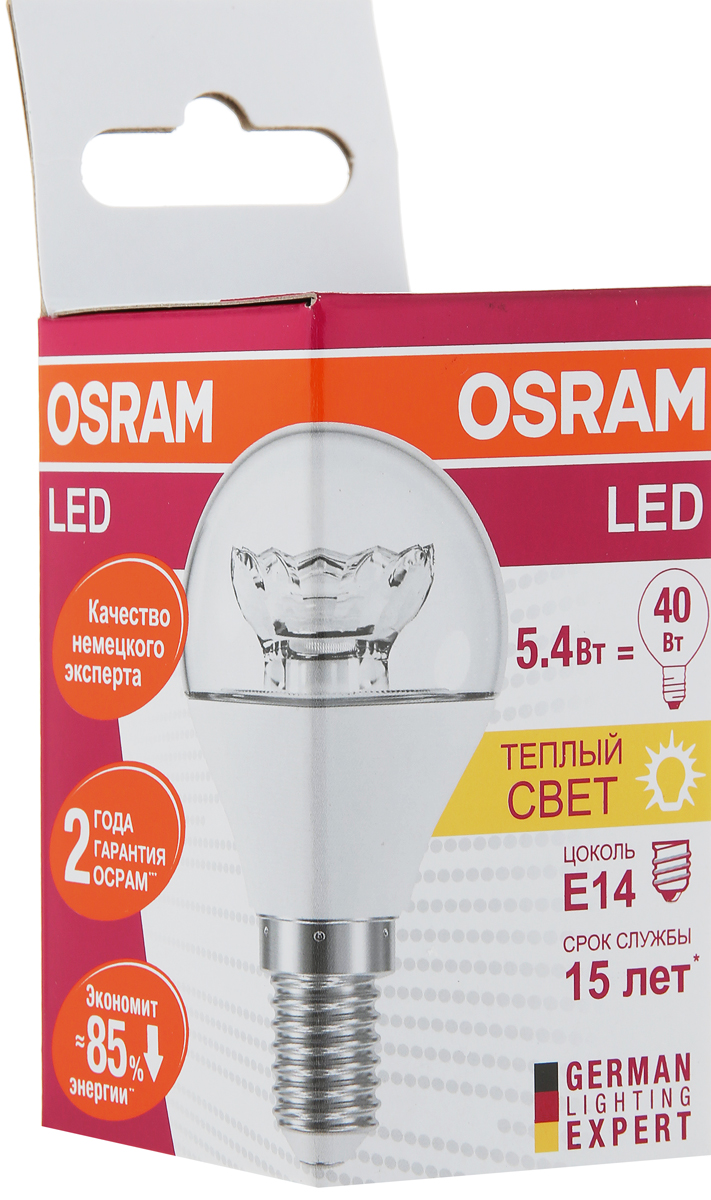 Лампа светодиодная Osram "LED Classic" P 40 5.4W/830 230V CL E14. 4052899971622