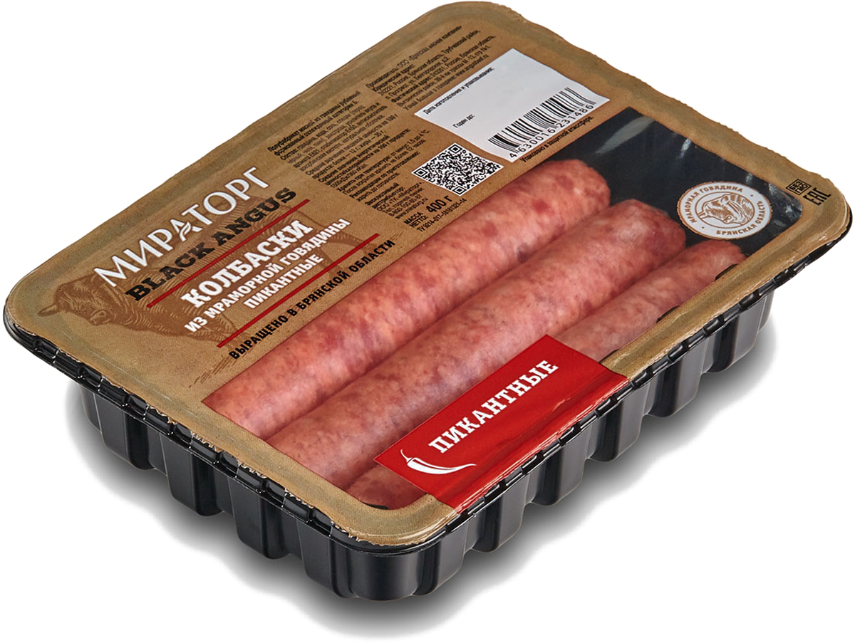 Колбаски Пикантные из мраморной говядины Black Angus Мираторг, 400 г ...