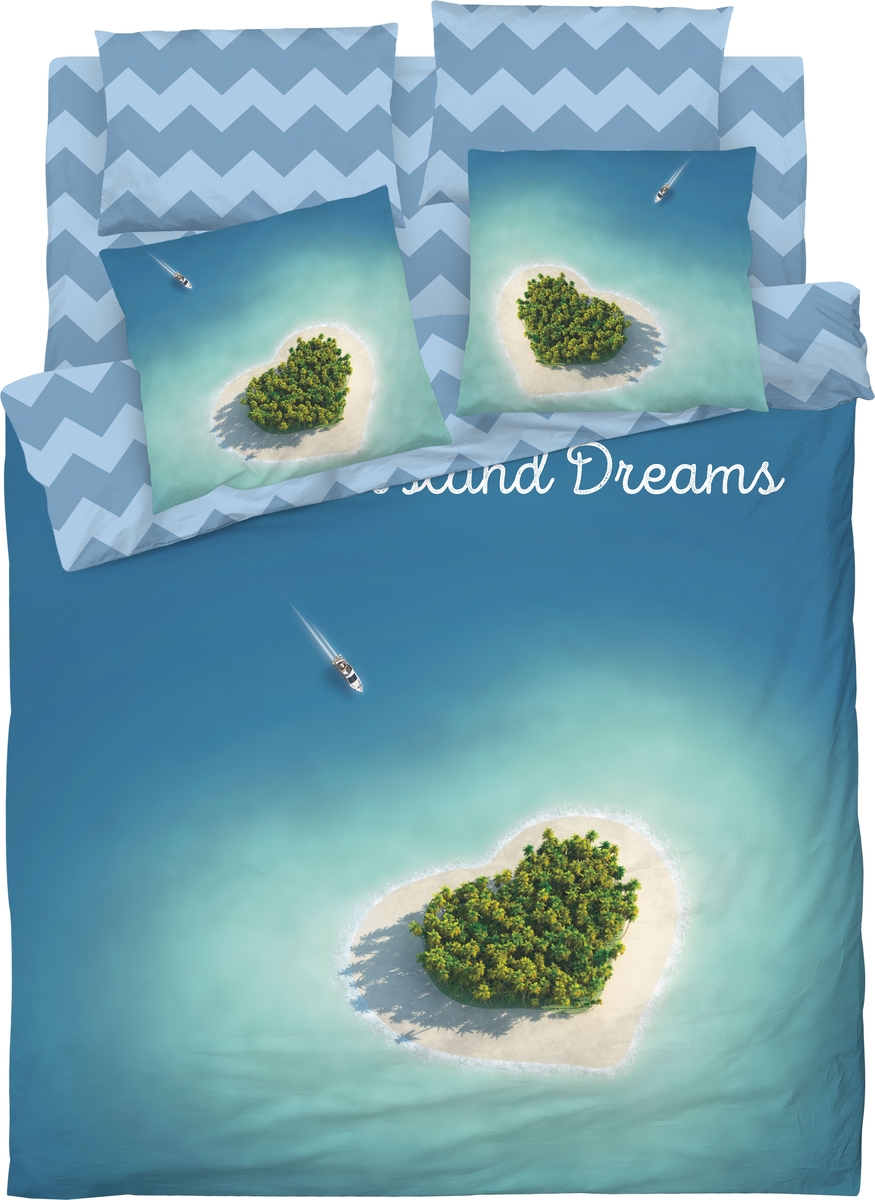 фото Комплект белья Волшебная ночь "Island Dreams", 2-спальный с простыней на резинке, наволочки 70х70, цвет: лазурный. 710609