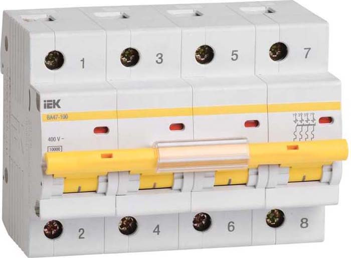 фото Выключатель автоматический модульный IEK, 4п C 80А 10кА ВА 47-100. MVA40-4-080-C