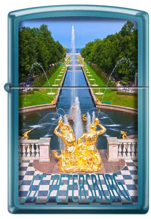 фото Зажигалка Zippo "Петергофский фонтан", цвет: синий, 3,6 х 1,2 х 5,6 см. 48913