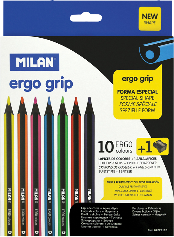 Milan Карандаши пластиковые Ergo Grip 10 цветов с точилкой Milan Карандаши пластиковые Ergo Grip 10 цветов с точилкой