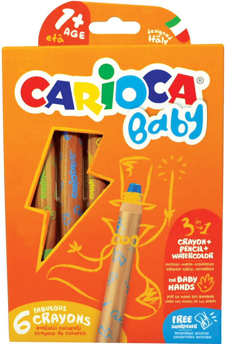Carioca Набор экстра-крупных восковых карандашей Baby 6 цветов + точилка Carioca Набор экстра-крупных восковых карандашей Baby 6 цветов + точилка