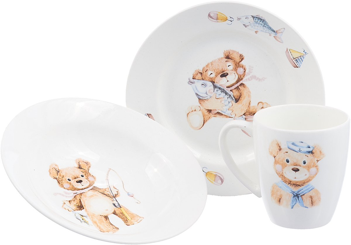 фото Кубаньфарфор Набор посуды для кормления Медвежата 3 предмета Мальчик