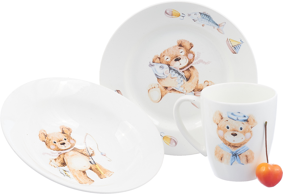 фото Кубаньфарфор Набор посуды для кормления Медвежата 3 предмета Мальчик