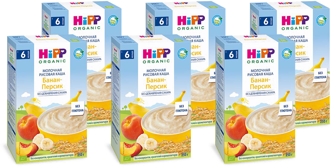 Hipp каша молочная пшеничная с овсяными хлопьями с фруктами и йогуртом с пребиотиками, с 8 месяцев, 6 шт по 250 г