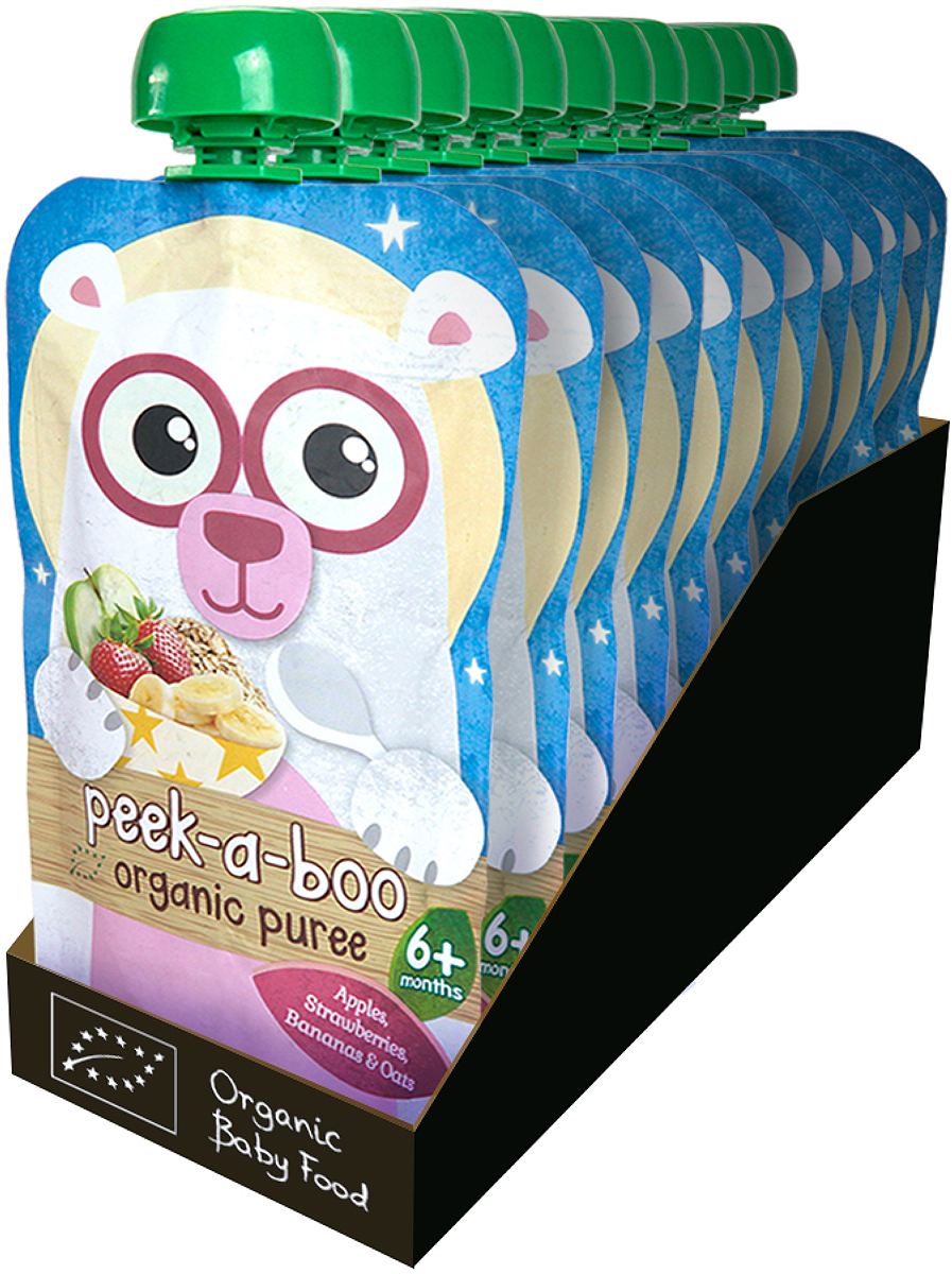 Пюре Peek-a-boo органическое яблоко, банан, клубника с овсяной мукой с 6 месяцев, 12 шт по 113 г Пюре Peek-a-boo органическое яблоко, банан, клубника с овсяной мукой с 6 месяцев, 12 шт по 113 г