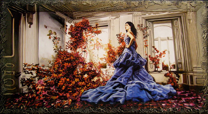 фото Картина Dekart "Девушка в синем платье", 61,5 х 111,5 х 2 см