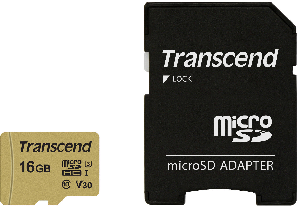 фото Transcend microSDHC 500S UHS-I Class U3 16 GB карта памяти с адаптером