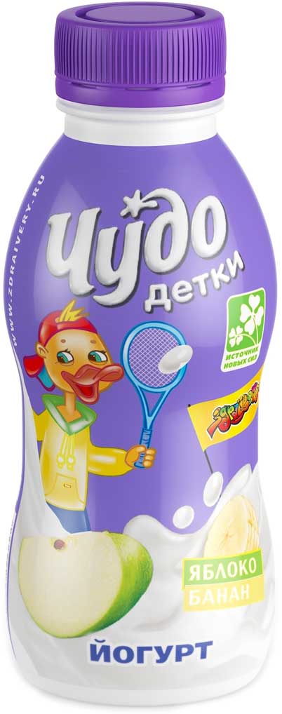 фото Йогурт питьевой 2,2% Чудо Детки Яблоко-Банан, 200 г