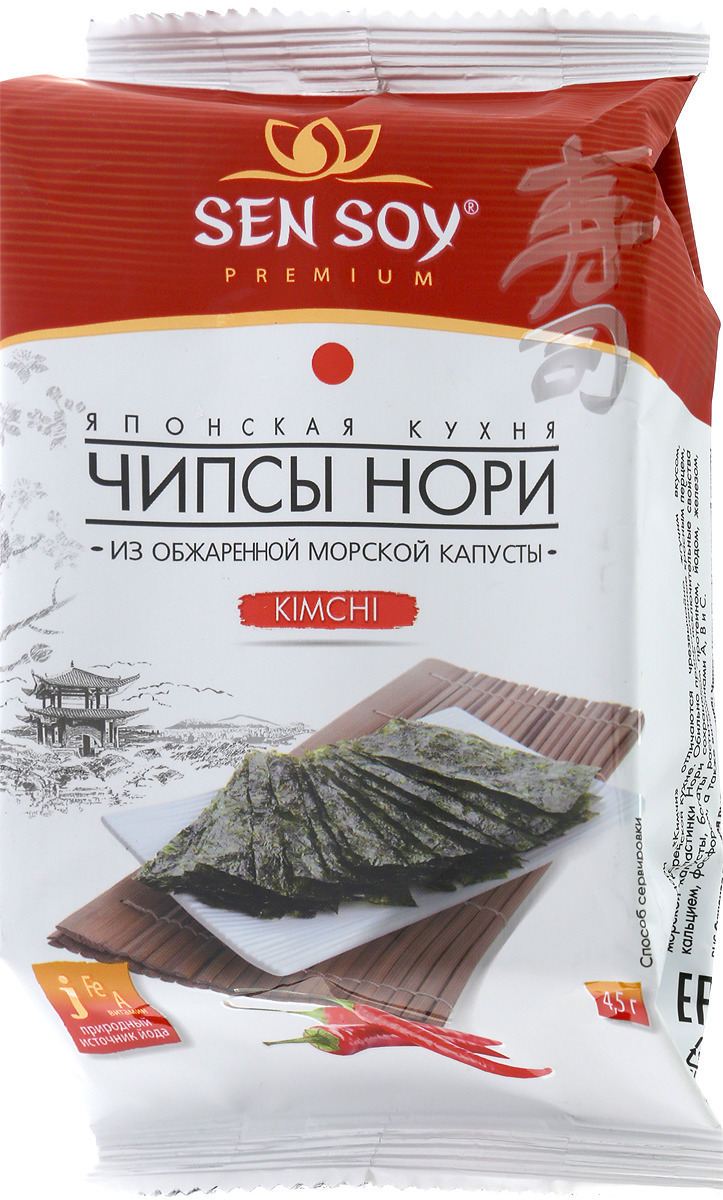 Sen Soy Чипсы-Нори из морской водоросли Kimchi, 4,5 г