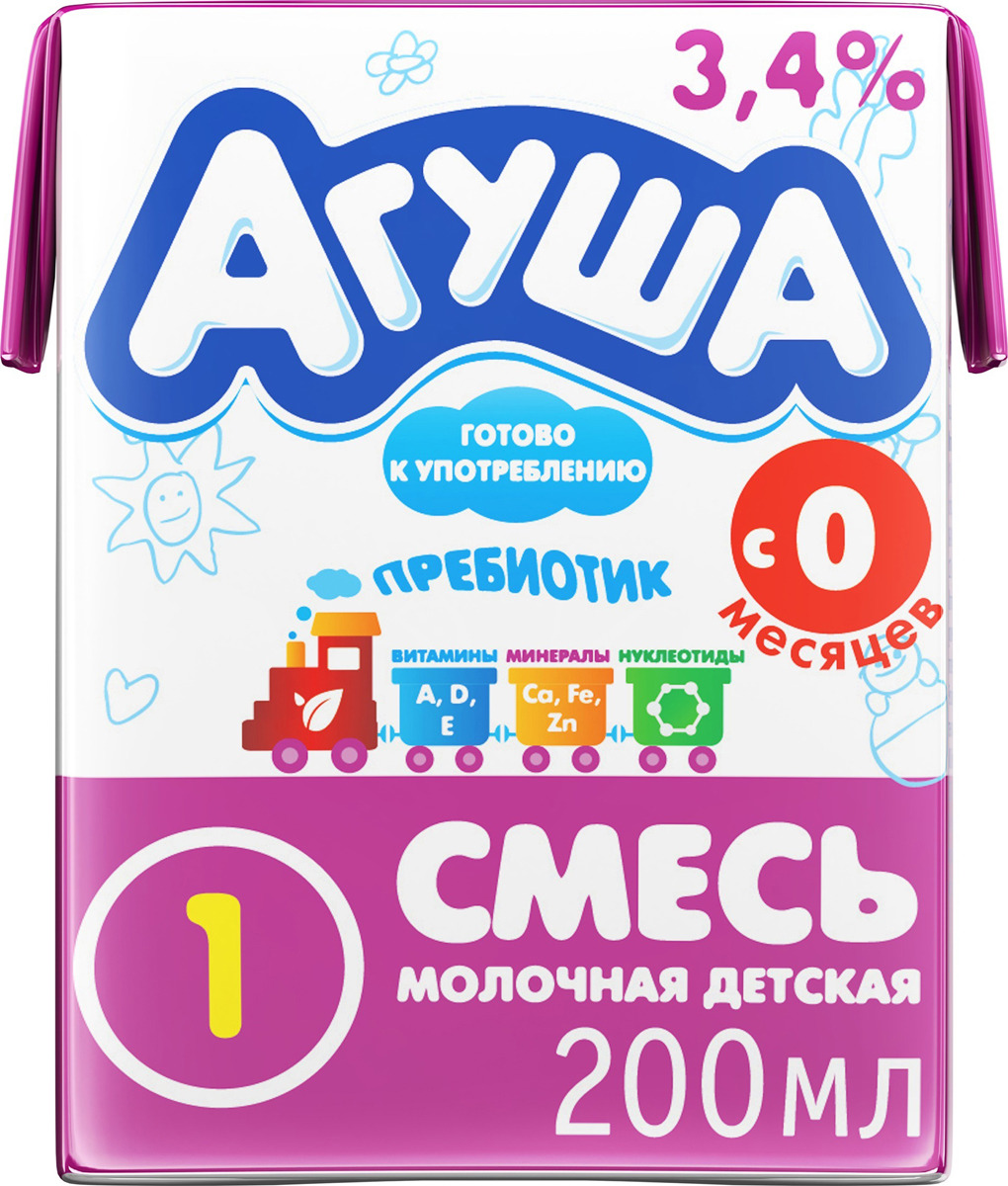 фото Смесь детская стерилизованная 3,4% с 6 месяцев Агуша, 200 мл