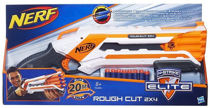 фото Nerf Бластер "Rough Cut 2х4", с патронами, цвет: белый, оранжевый