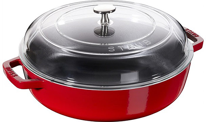 фото Сотейник "Staub", со стеклянной крышкой, цвет: вишневый, диаметр 26 см