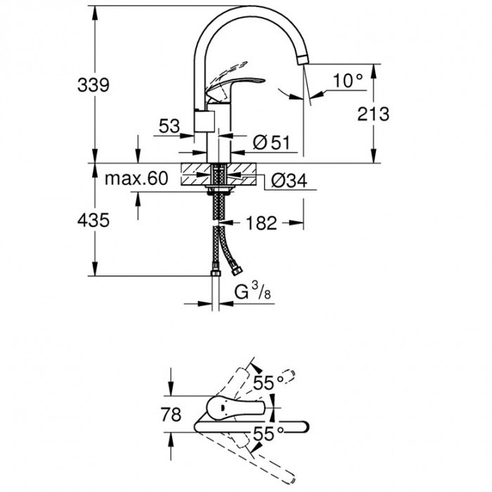 фото Смеситель для кухни GROHE Eurosmart new с высоким изливом, хром 33202002