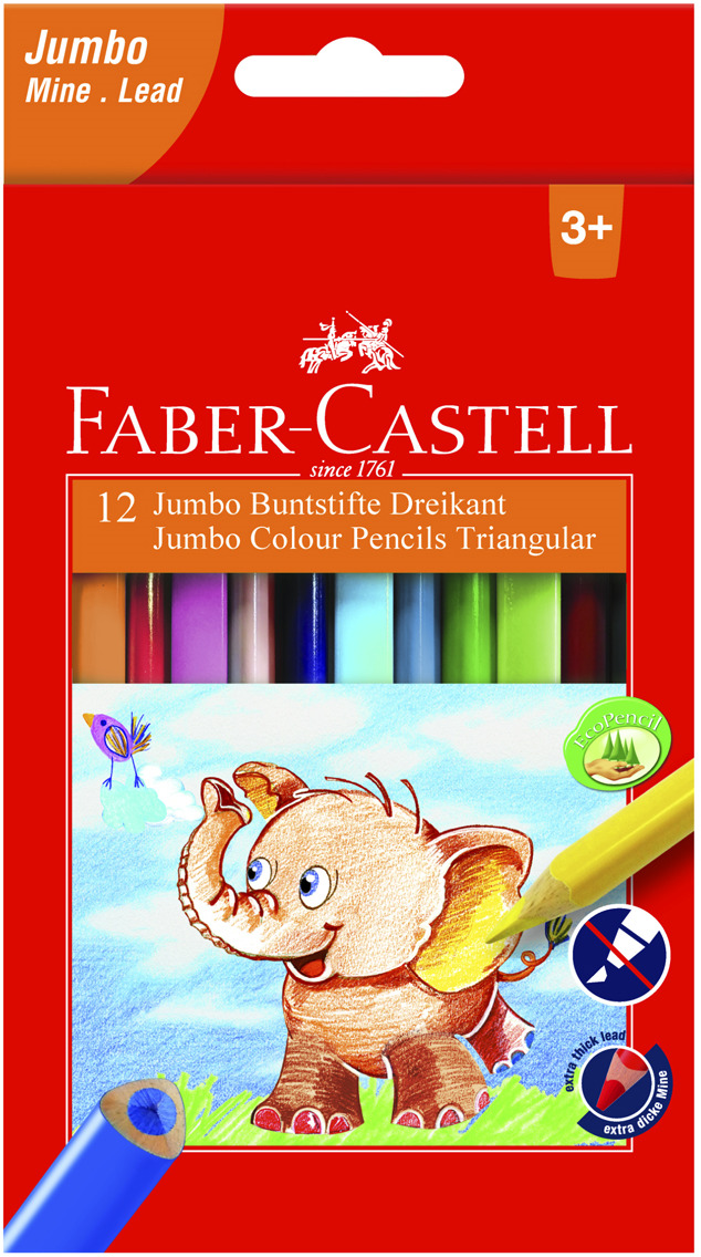 Набор цветных карандашей Faber-Castell Jumbo, трехгранные, 12 шт Набор цветных карандашей Faber-Castell Jumbo, трехгранные, 12 шт