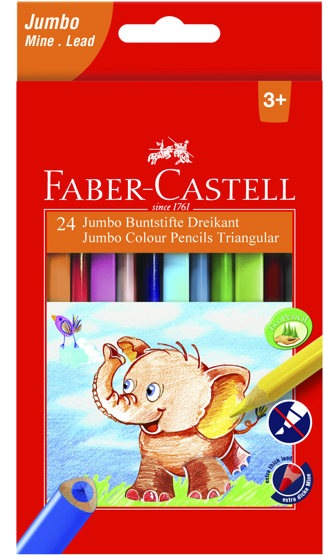 Набор цветных карандашей Faber-Castell Jumbo, трехгранные, 24 шт Набор цветных карандашей Faber-Castell Jumbo, трехгранные, 24 шт