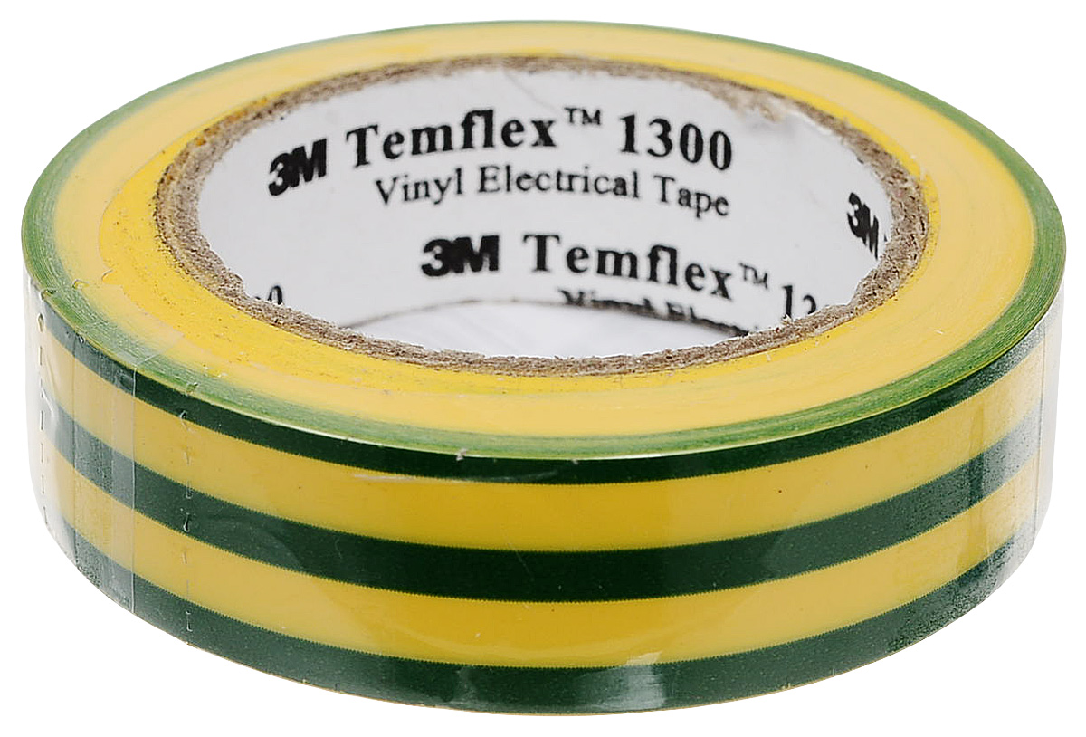 фото Изолента "Temflex", ПВХ, 15 мм, 1300, цвет: желтый, зеленый. (рулон 10 м). 3М 7000062615/7100081324