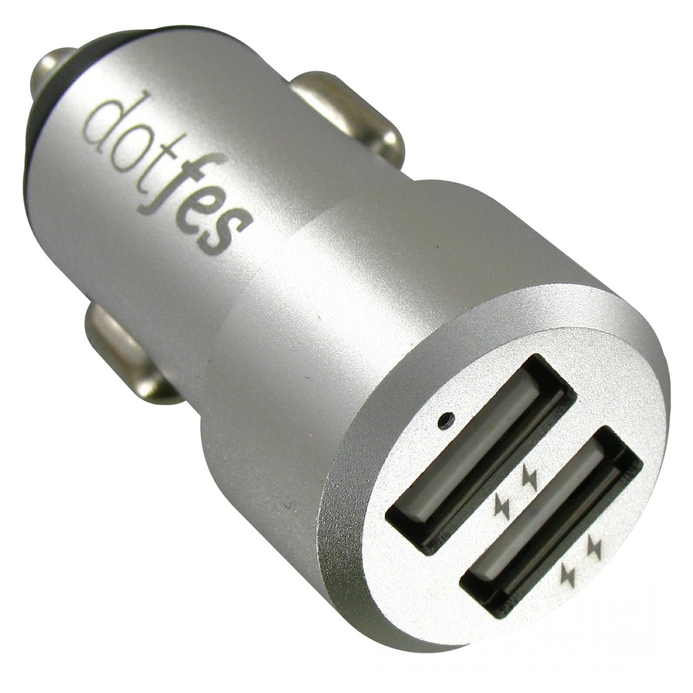 фото Автомобильное зарядное устройство Dotfes B03s 2xUSB, 4.8A + кабель Lightning, silver