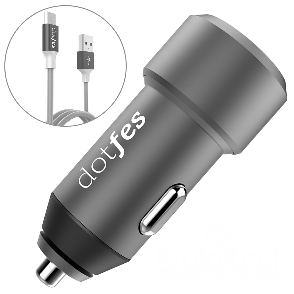 фото Автомобильное зарядное устройство Dotfes B03s Tarnish 2xUSB, 4.8A + кабель micro USB, Dark grey