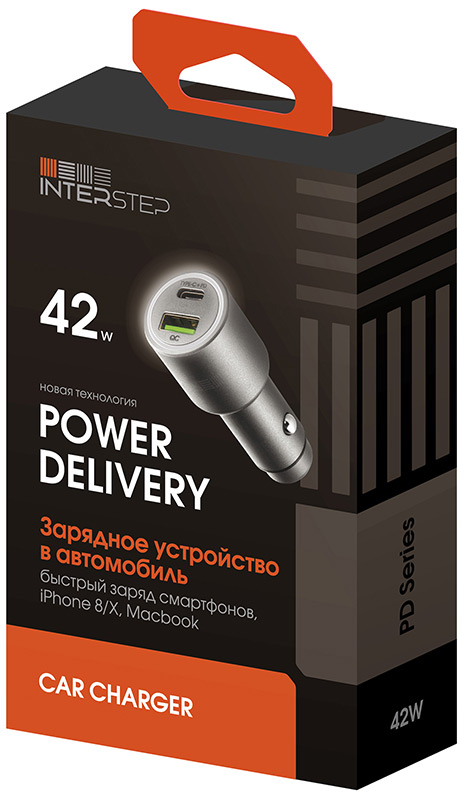 фото Автомтобильное зарядное устройство Interstep RT, кабель Type-C, Silver