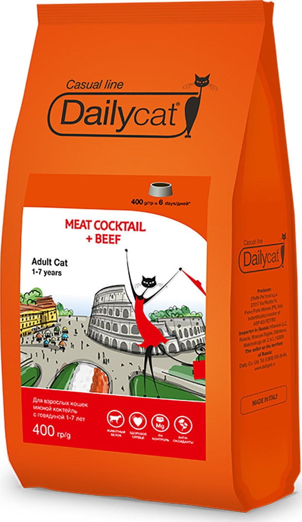 фото Корм сухой Daily Cat Casual Line "Meat Cocktail with Beef", для кошек, мясной коктейль с говядиной, 400 г