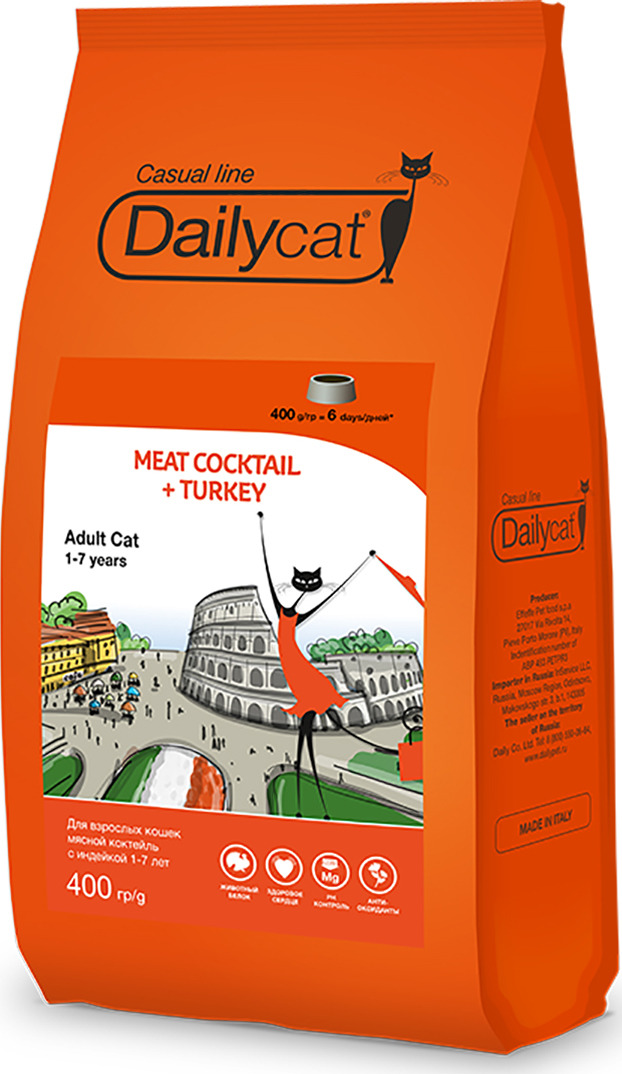 фото Корм сухой Daily Cat Casual Line "Meat Cocktail with Turkey", для кошек, мясной коктейль с индейкой, 400 г