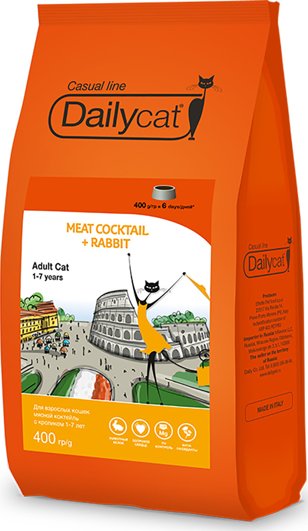 фото Корм сухой Daily Cat Casual Line "Meat Cocktail with Rabbit", для кошек, мясной коктейль с кроликом, 400 г