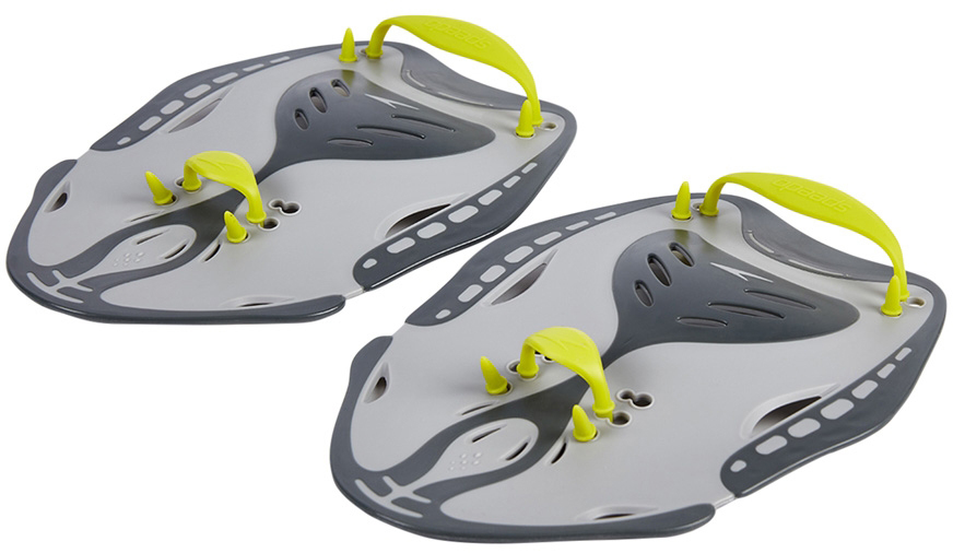 Лопатки для плавания Speedo Power Paddle, цвет: серый, салатовый. Размер L (50/52)