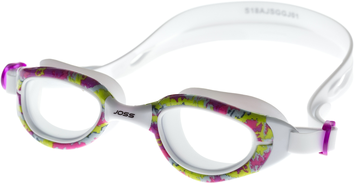 Очки для плавания Joss, с линзами, с гибкой литой носовой перемычкой, цвет: белый, малиновый. Размер универсальный