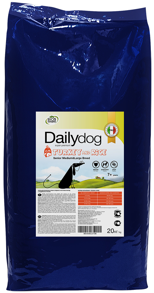 фото Корм сухой Daily Dog "Senior Medium Large Breed", для пожилых собак средних и крупных пород, с индейкой и рисом, 20 кг