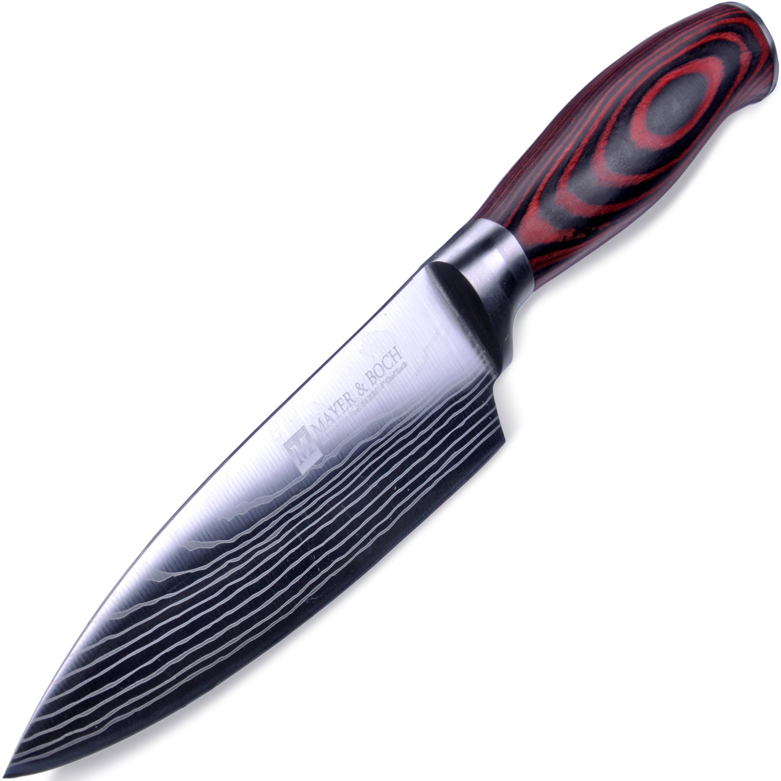 фото Нож поварской Mayer & Boch Domascus, цвет: красный, черный, серебристый, длина лезвия 16 см